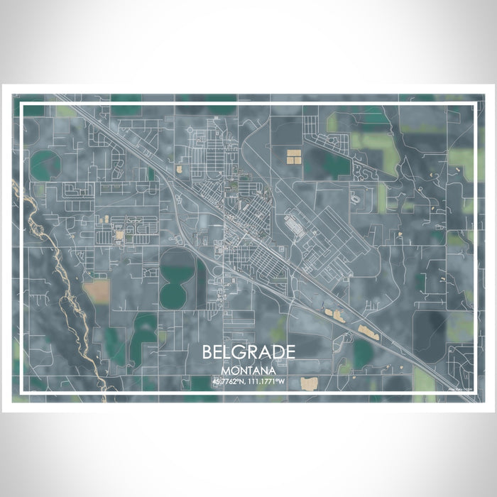 Belgrade Montana Map Print Landscape Orientation in Afternoon Style With Shaded Background
