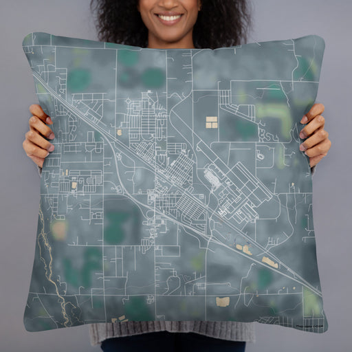 Person holding 22x22 Custom Belgrade Montana Map Throw Pillow in Afternoon
