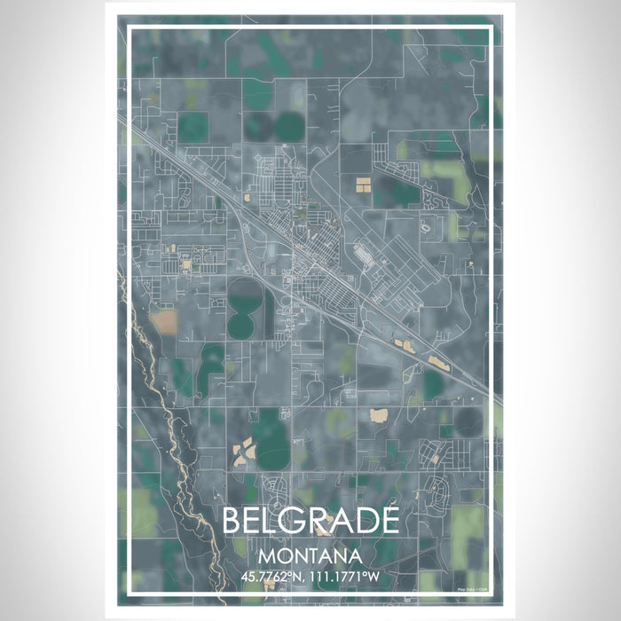 Belgrade Montana Map Print Portrait Orientation in Afternoon Style With Shaded Background