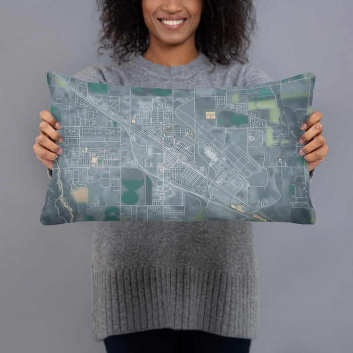 Person holding 20x12 Custom Belgrade Montana Map Throw Pillow in Afternoon