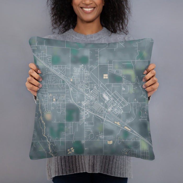 Person holding 18x18 Custom Belgrade Montana Map Throw Pillow in Afternoon