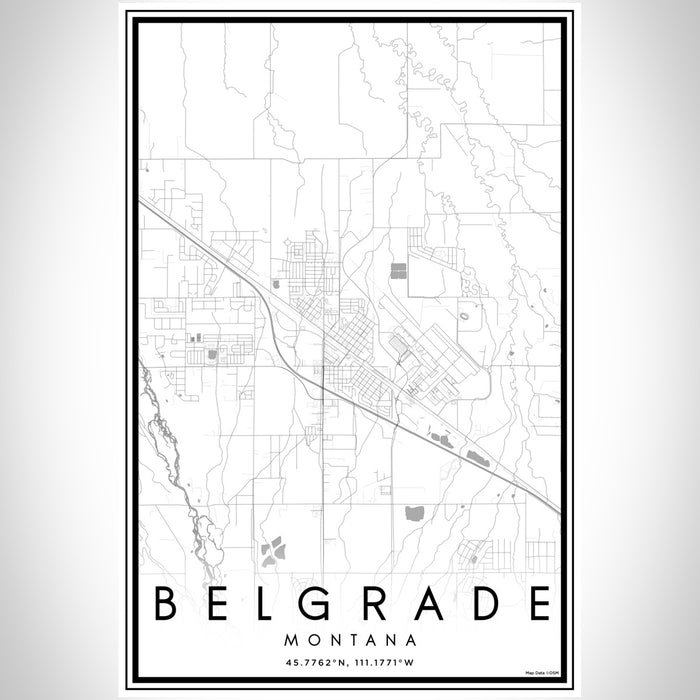 Belgrade Montana Map Print Portrait Orientation in Classic Style With Shaded Background