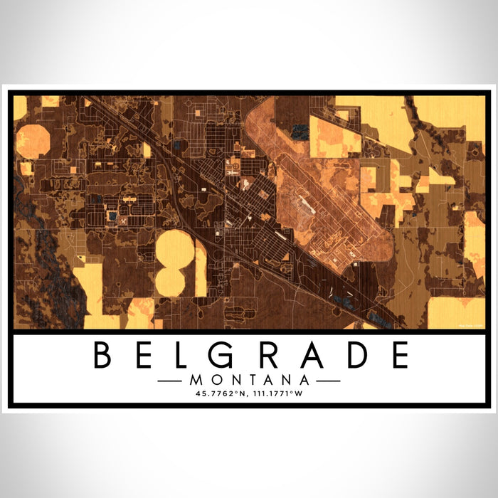 Belgrade Montana Map Print Landscape Orientation in Ember Style With Shaded Background