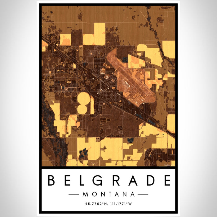 Belgrade Montana Map Print Portrait Orientation in Ember Style With Shaded Background