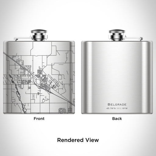 Rendered View of Belgrade Montana Map Engraving on 6oz Stainless Steel Flask