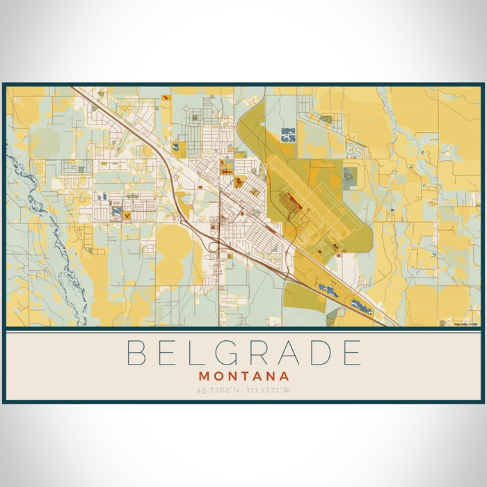Belgrade Montana Map Print Landscape Orientation in Woodblock Style With Shaded Background