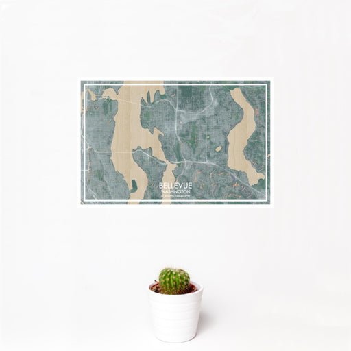 12x18 Bellevue Washington Map Print Landscape Orientation in Afternoon Style With Small Cactus Plant in White Planter
