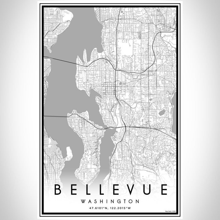 Bellevue Washington Map Print Portrait Orientation in Classic Style With Shaded Background