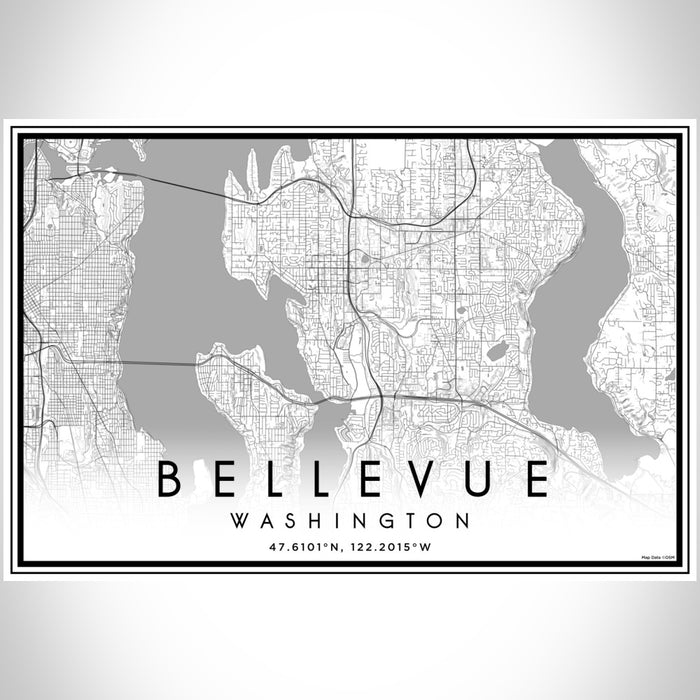 Bellevue Washington Map Print Landscape Orientation in Classic Style With Shaded Background