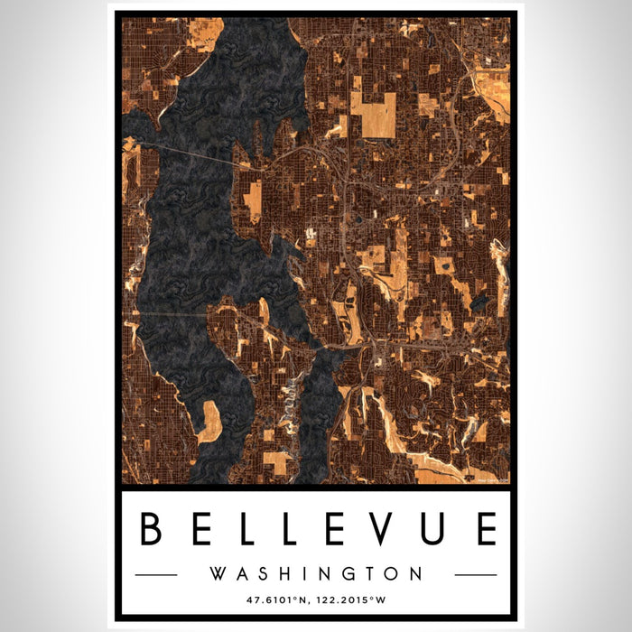 Bellevue Washington Map Print Portrait Orientation in Ember Style With Shaded Background