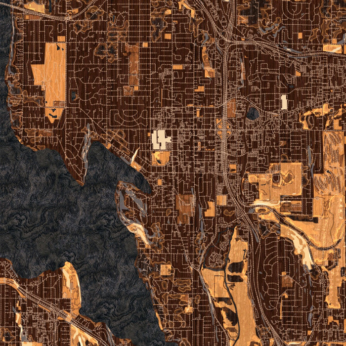 Bellevue Washington Map Print in Ember Style Zoomed In Close Up Showing Details