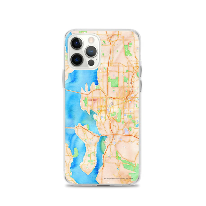 Custom Bellevue Washington Map iPhone 12 Pro Phone Case in Watercolor