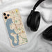 Custom Bellevue Washington Map Phone Case in Woodblock on Table with Black Headphones