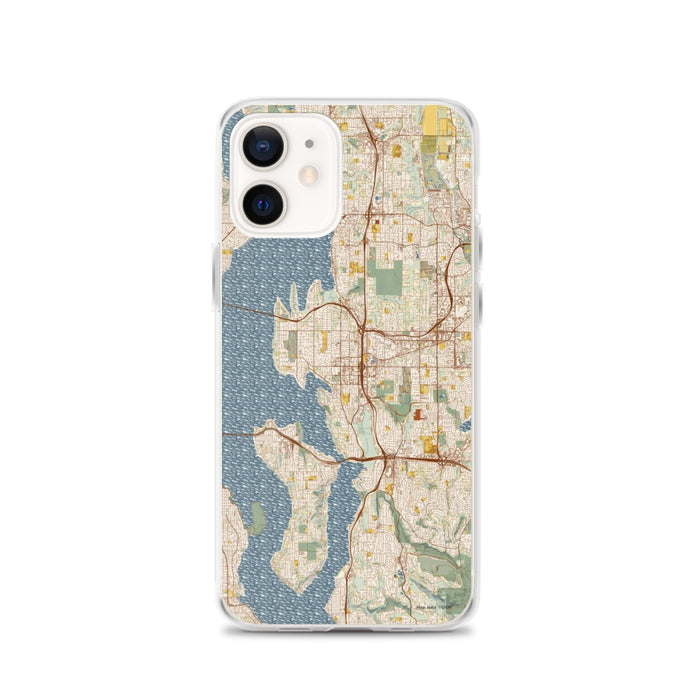 Custom Bellevue Washington Map iPhone 12 Phone Case in Woodblock