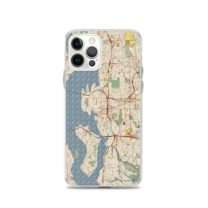 Custom Bellevue Washington Map iPhone 12 Pro Phone Case in Woodblock