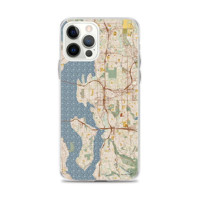 Custom Bellevue Washington Map iPhone 12 Pro Max Phone Case in Woodblock
