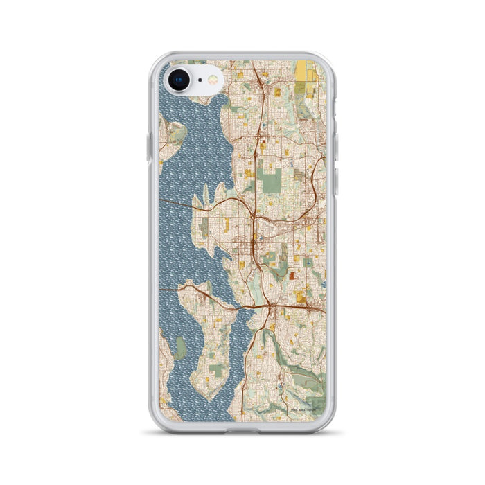 Custom Bellevue Washington Map iPhone SE Phone Case in Woodblock