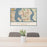 24x36 Bellevue Washington Map Print Landscape Orientation in Woodblock Style Behind 2 Chairs Table and Potted Plant