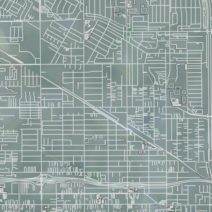 Bellflower California Map Print in Afternoon Style Zoomed In Close Up Showing Details
