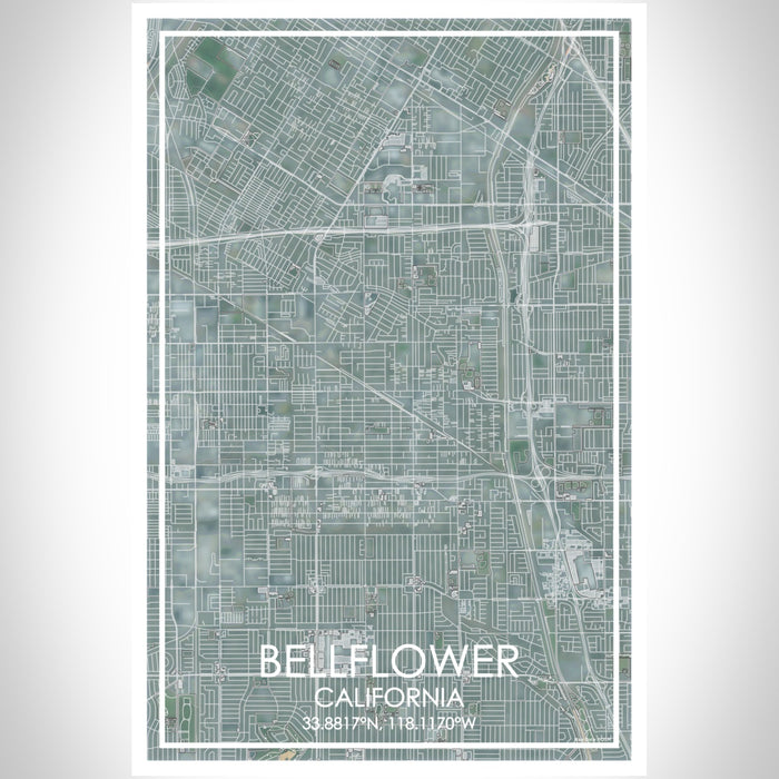 Bellflower California Map Print Portrait Orientation in Afternoon Style With Shaded Background