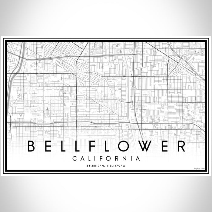 Bellflower California Map Print Landscape Orientation in Classic Style With Shaded Background