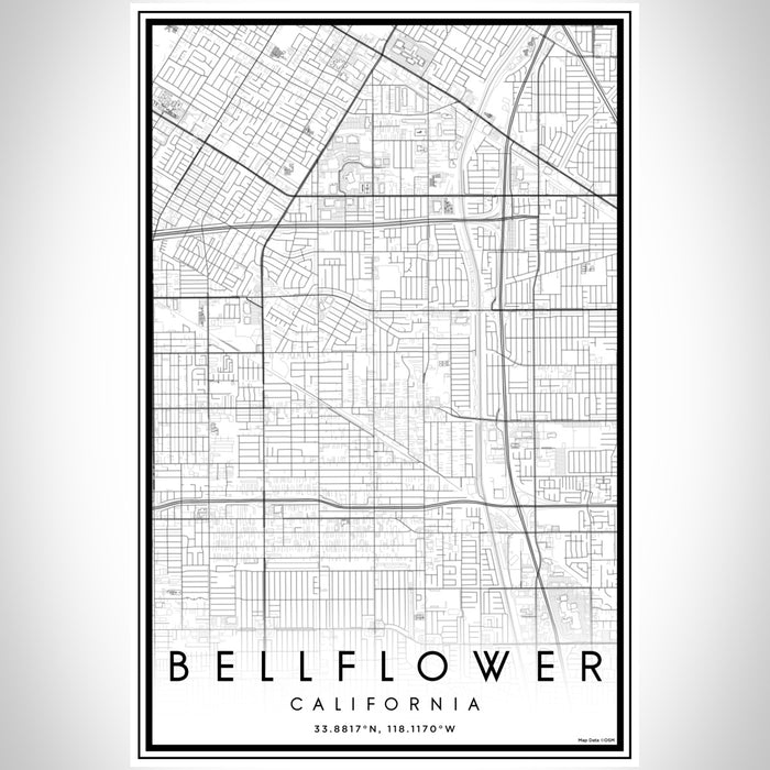 Bellflower California Map Print Portrait Orientation in Classic Style With Shaded Background