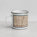 Left View Custom Bellflower California Map Enamel Mug in Woodblock