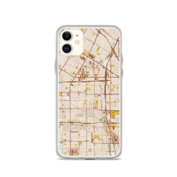 Custom iPhone 11 Bellflower California Map Phone Case in Woodblock