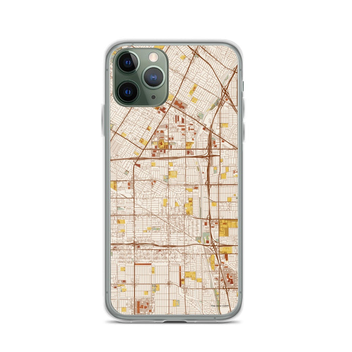 Custom iPhone 11 Pro Bellflower California Map Phone Case in Woodblock