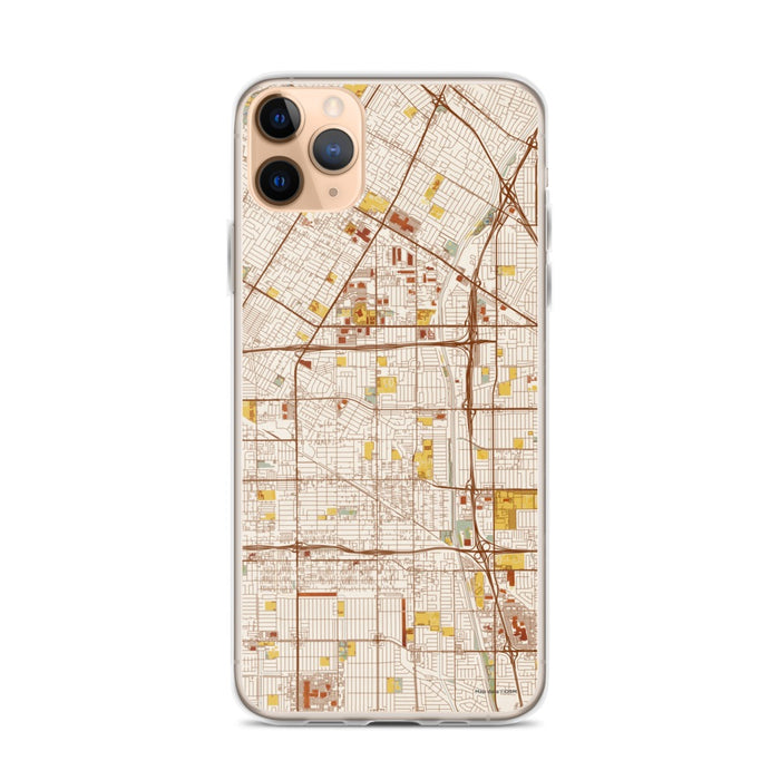 Custom iPhone 11 Pro Max Bellflower California Map Phone Case in Woodblock