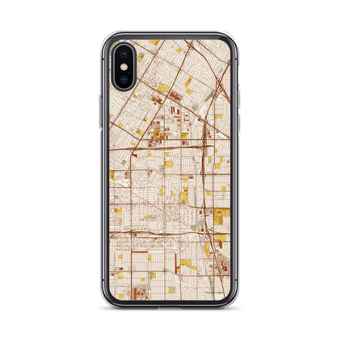 Custom iPhone X/XS Bellflower California Map Phone Case in Woodblock