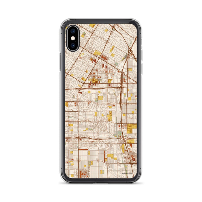 Custom iPhone XS Max Bellflower California Map Phone Case in Woodblock