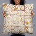 Person holding 22x22 Custom Bellflower California Map Throw Pillow in Woodblock