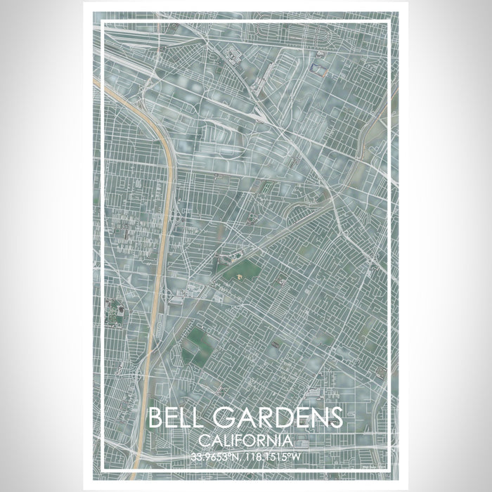 Bell Gardens California Map Print Portrait Orientation in Afternoon Style With Shaded Background