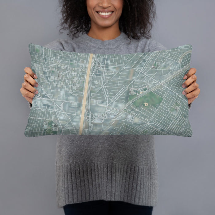 Person holding 20x12 Custom Bell Gardens California Map Throw Pillow in Afternoon