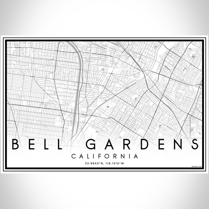 Bell Gardens California Map Print Landscape Orientation in Classic Style With Shaded Background