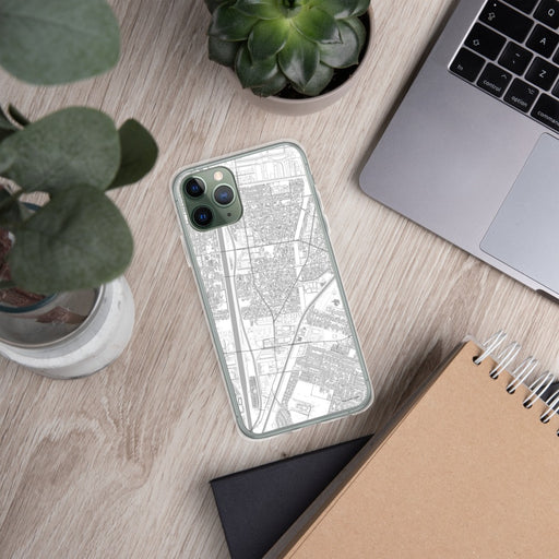 Custom Bell Gardens California Map Phone Case in Classic on Table with Laptop and Plant