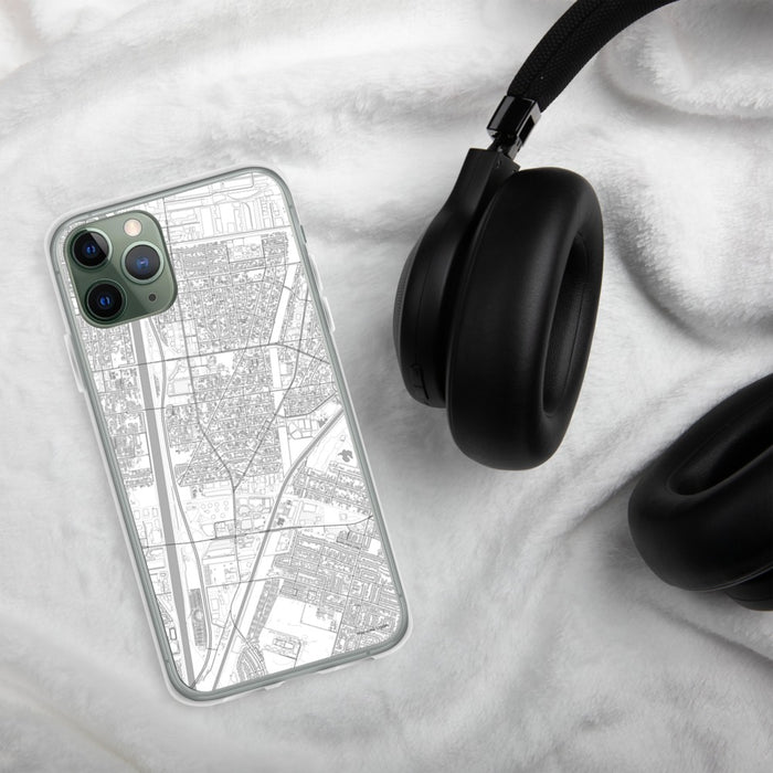 Custom Bell Gardens California Map Phone Case in Classic on Table with Black Headphones