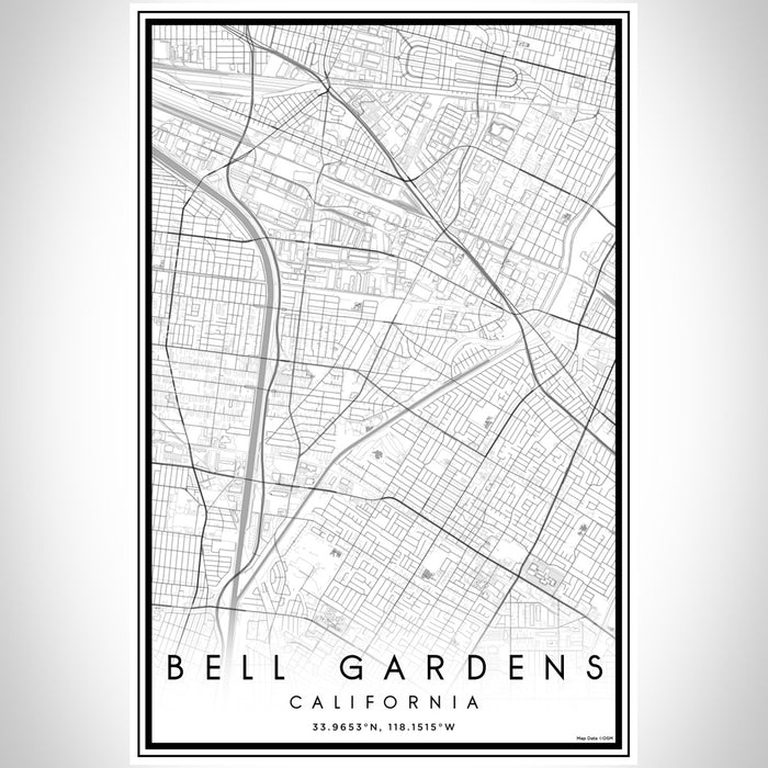 Bell Gardens California Map Print Portrait Orientation in Classic Style With Shaded Background