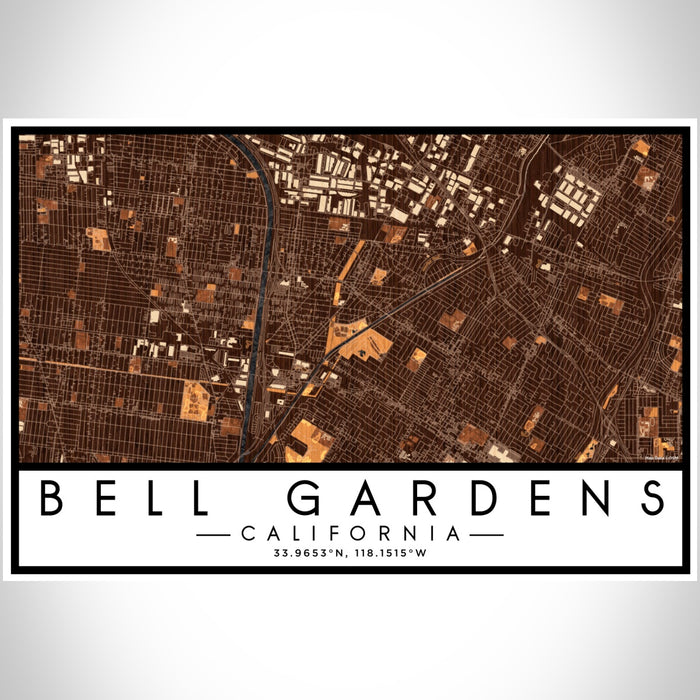 Bell Gardens California Map Print Landscape Orientation in Ember Style With Shaded Background