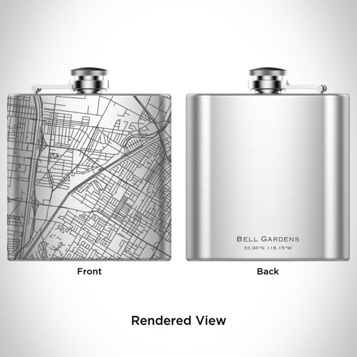 Rendered View of Bell Gardens California Map Engraving on 6oz Stainless Steel Flask