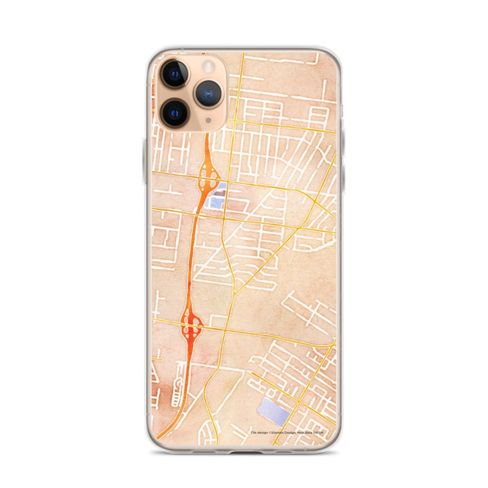 Custom iPhone 11 Pro Max Bell Gardens California Map Phone Case in Watercolor