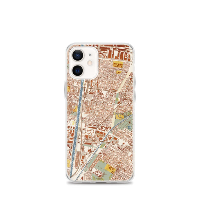Custom iPhone 12 mini Bell Gardens California Map Phone Case in Woodblock