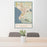 24x36 Bellingham Washington Map Print Portrait Orientation in Woodblock Style Behind 2 Chairs Table and Potted Plant