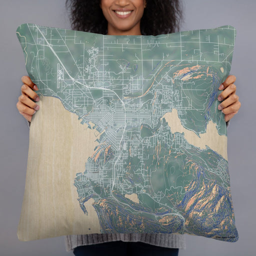 Person holding 22x22 Custom Bellingham Washington Map Throw Pillow in Afternoon