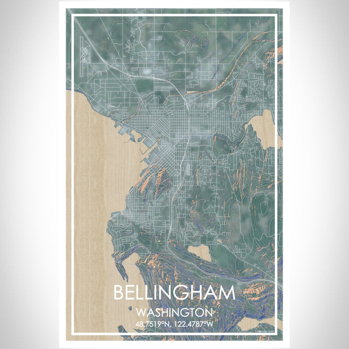 Bellingham Washington Map Print Portrait Orientation in Afternoon Style With Shaded Background