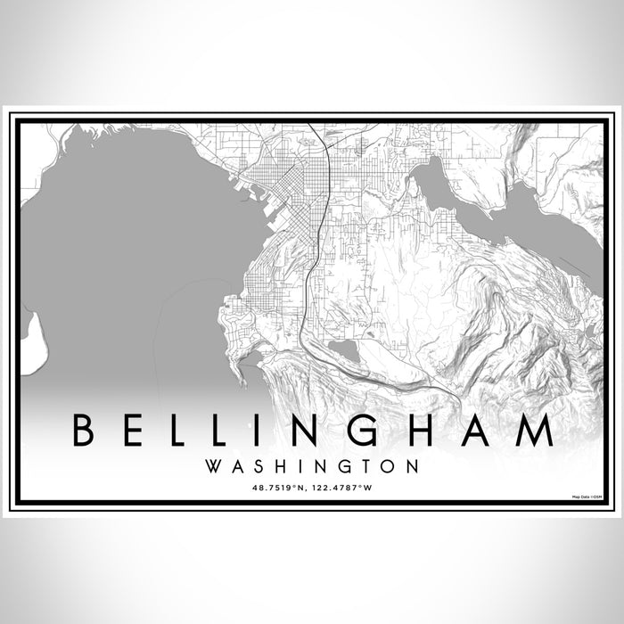 Bellingham Washington Map Print Landscape Orientation in Classic Style With Shaded Background