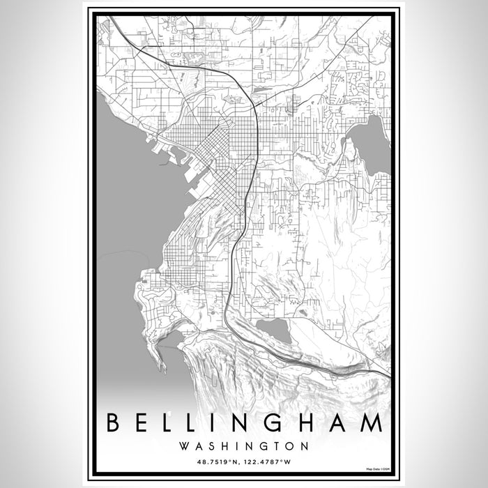 Bellingham Washington Map Print Portrait Orientation in Classic Style With Shaded Background
