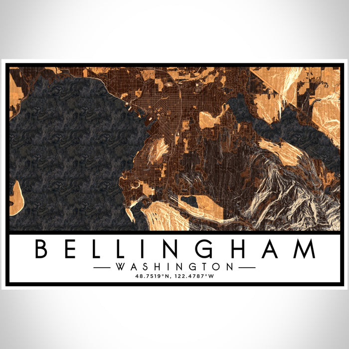 Bellingham Washington Map Print Landscape Orientation in Ember Style With Shaded Background