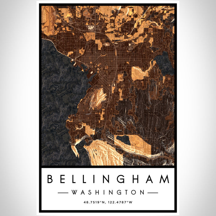 Bellingham Washington Map Print Portrait Orientation in Ember Style With Shaded Background